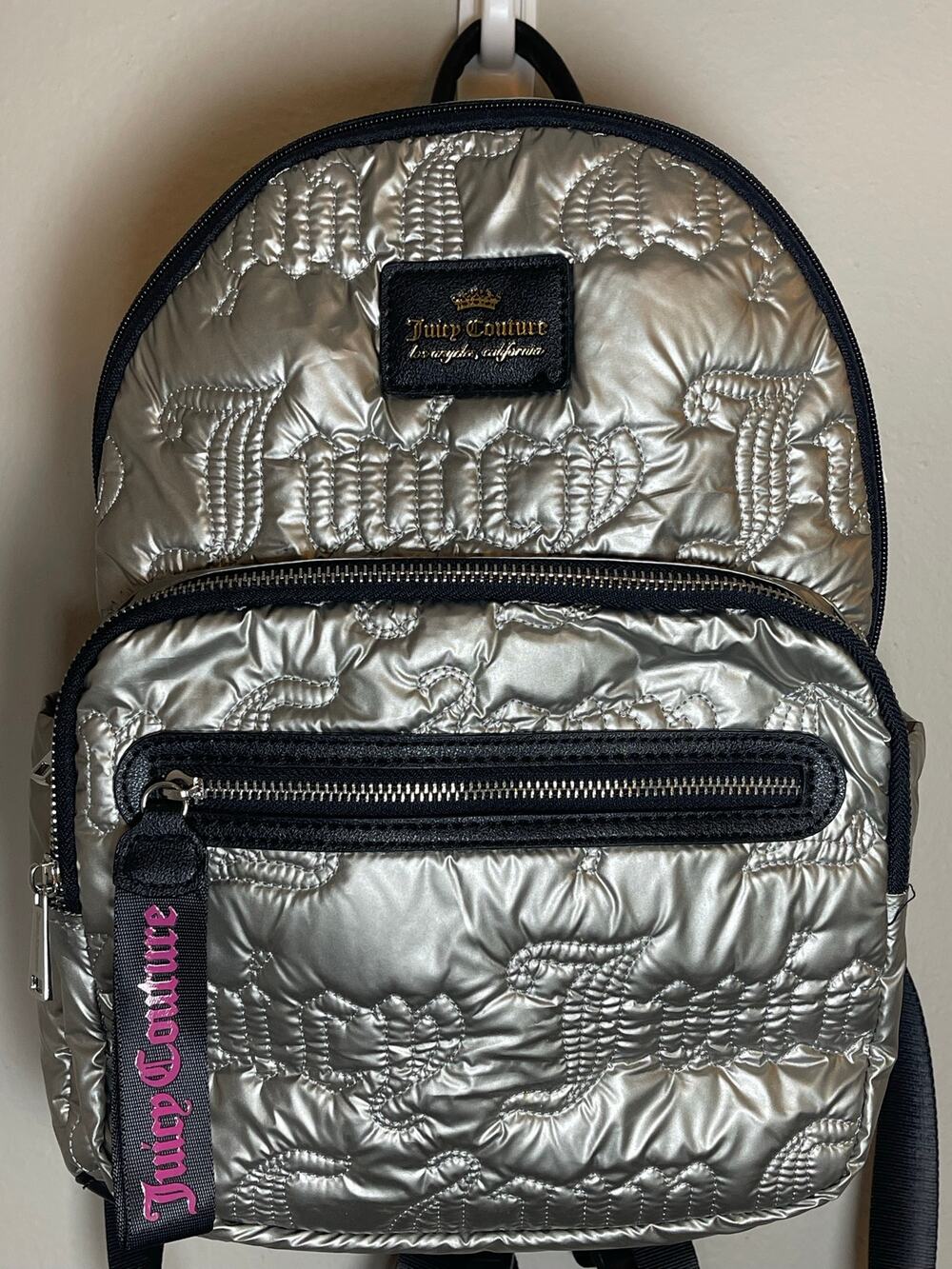 NWT Juicy Couture Gothic Quilted Backpack in Silver